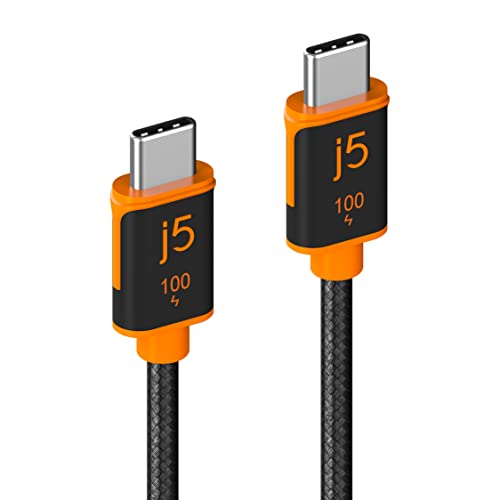j5create USB C à USB C 100W Fast Charging Cable 5.9ft / 1.8m, Double Braided, Built-In E-Marker Chip, for Samsung Galaxy, iPad Pro, iPad mini, Tablet, Laptop, Chromebook, MacBook Pro 2020 (JUCX25L18) Cover