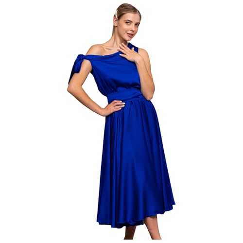 Robe bleu royal à une épaule avec cravate réglable pour ajustement sur mesure
