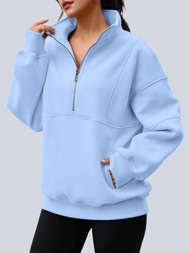 Image of AUTOMET Women's Quarter Zip Oversized Sweatshirt Fleece Mock Neck Pullover