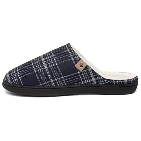 Padders Men's Justin Wide Fitting Memory Foam Slippers (8 UK, Navy Check, numeric_8) Cover