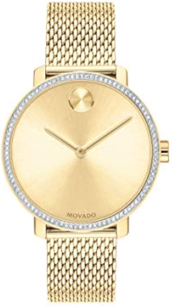 Movado Bold Shimmer Women's Swiss Quartz Stainless Steel and Mesh Bracelet Casual Watch, Color: Yellow (Model: 3600656)