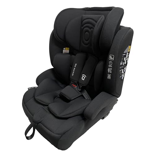 Asalvo ROUTE FIX Silla de Auto i-Size (76-150 cm), Con Arnés de 5 Puntos y Reposacabezas Ajustable, Solo en Sentido de la Marcha, Con Isofix y Top Tether, Reclinable y Evolutiva, Negro