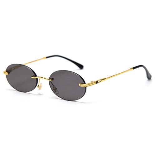 kachawoo Retro Oval Sunglasses Rimless Man Blue Mirror Gold Metal Male Glasses Round Frameless Women