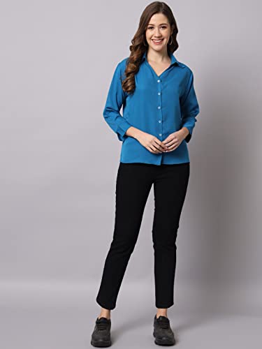 Image of FUNDAY FASHION Women's Crepe Regular Fit Solid V Collered Casual Shirt