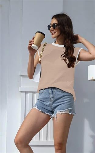 Image of Disamer Cap Sleeve Knit Sweater Tops Sleeveless Vest 2026 Spring Clothes Oversized Summer Tank Trendy Short Sleeve T Shirts