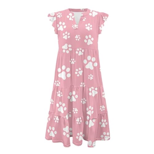 Image of Women's Casual Ruffle Sleeve Dress V Neck Pullover Dress Flowy A-Line Pleated Lightweight Dress with Pockets