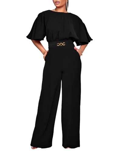 acelyn Elegant Jumpsuit for Women Dressy Sexy Plus Size Wide Leg Pant Suit One Piece Party Outfits Black 2XL