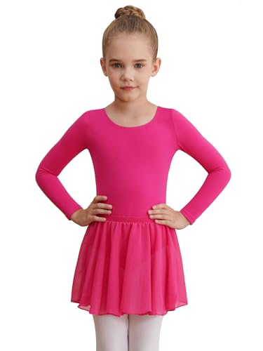 Image of WEGETIT Leotards for Girls Long Sleeve Ballet Dress Toddler Dance Leotard with Skirt Kids Gymnastics Outfits Tutu Dress