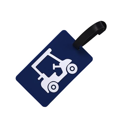 Golf Bag Tag – Golf Cart Blue Design, Flexible & Waterproof Silicone Luggage Tag, Secure Strap for Bag Identification, Great Golf Gift for Players & Enthusiasts