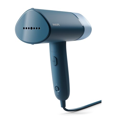 Philips 3000 Series Handheld Garment Steamer — Ready to use in seconds; Fast 20 g/min Steam; Best Travel Companion; 100 ml Tank — Storage Pouch — Blue — STH3000/26