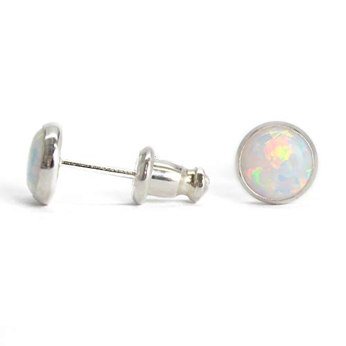 6Mm Opal Stud Earrings For Women And Girls, Round Bezel 925 Sterling Silver (Created-Opal) #TOP1