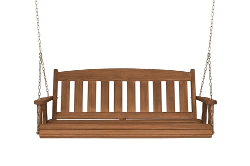 Image of Amish Heavy Duty 800 Lb Mission Treated Porch Swing with Hanging Chains (5 Foot, Oak Stain)
