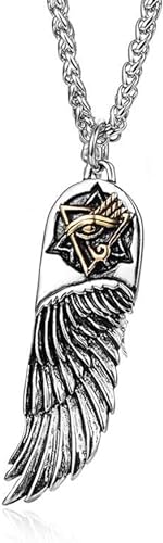 Naivo メンズ エジプト ホルスの目 天使の翼 ペンダント ネックレス ステンレススチール 24インチ チェーン, 金属, 宝石なし