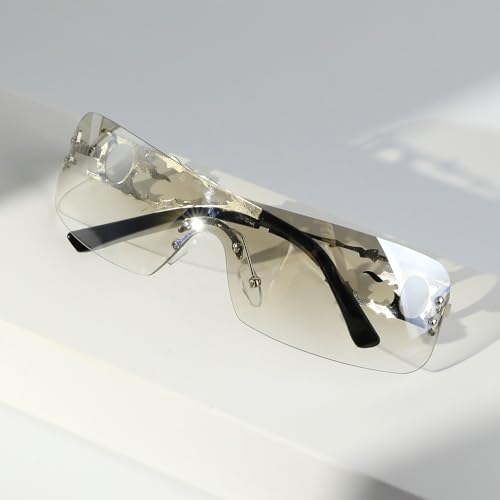 YOGFIT Rimless Y2K Sunglasses for Women Men Fashion Wrap Around Futuristic Cool Sunglasses4