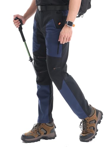 Image of Peakwell Men Waterproof Outdoor Trousers Winter Fleece Ski Pants, Navy, 32