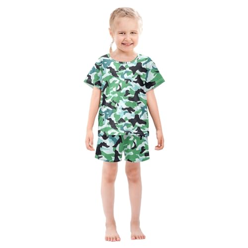 Green Black Camouflage Pajama Set, Short Sleeve Cotton Sleepwear Nightwear3