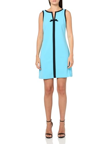 Image of Karl Lagerfeld Women's Sleeveless Split Neck Contrast Trim A-line Mini Dress with Bow Detail