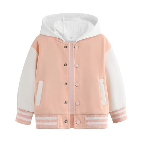 Giacca da sci per ragazzi nero bambini ragazzi ragazze autunno primavera manica lunga blocco di colore baseball cappotto top abbigliamento storico romanzo rosa Kindl, Colore: rosa., 13- 14 anni