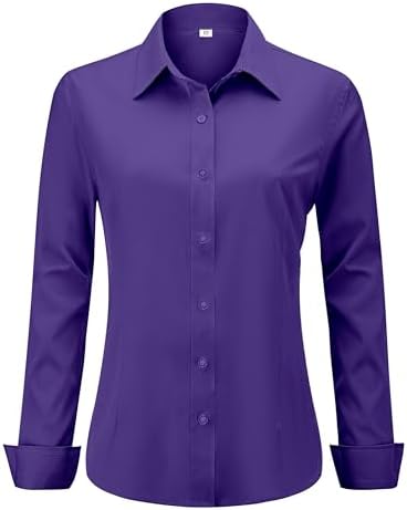 Soft Wrinkle-Free Women's Button Down Dress Shirts Solid Long Sle...