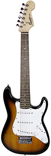 Image of Fender Squier 3 /4 Size Kids Mini Strat Electric Guitar Learn-to-Play Bundle with Tuner, Strap, Picks, Fender Play Online Lessons, and Austin Bazaar Instructional DVD - Brown Sunburst