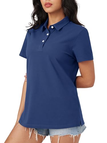 Magcomsen Womens Classic Polo Shirts Cotton Wicking Cool Short Sleeve With Collar 3 Buttons Casual Work Shirt Navy M thumb #2
