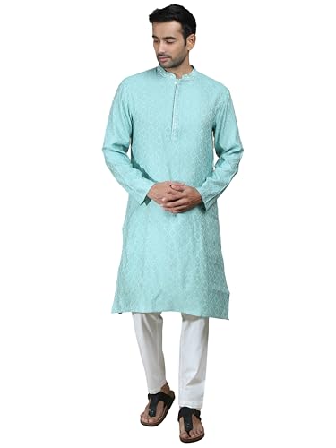 Filori Studio - Men's Cotton Viscose Self Woven Design Long Kurta with Embroidery (Kurta Only)