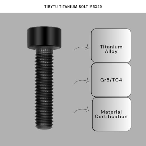 Image of Titanium Bolts M5x20, Black, 6PC | Lightweight Hex Socket Screws, MTB /Road Bike /Motorcycle, Corrosion Resistant, Marine Grade Fasteners