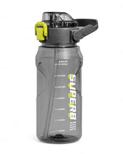 Image of 2 Liter Gym Sports Water Bottle Gallon Gym Bottle, Travel Bottle BPa Free material With Easy To Carry Handel Portable Mouth Motivational Sports Bottle (Grey)