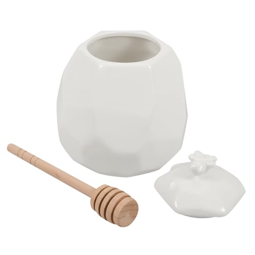 Alipis 1Set Ceramic Honey Jar with Lid and Wooden Dipper Elegant Honey Pot Dispenser for Home and Restaurant Use for Serving Honey Syrups and Condiments