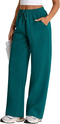 Image of Q - RIOUS Women's Wide Leg High Waisted Baggy Lounge Sweat Pants Drawstring Athletic Flared Joggers with Pockets