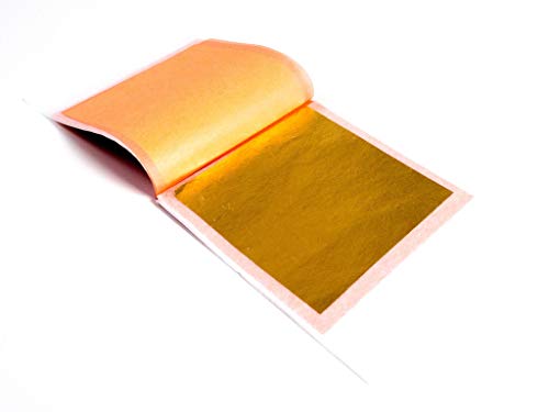 Slofoodgroup 24 Karat Edible Gold Leaf Firm Transfer Sheets (Hard Press Transfer Sheets) 10 Sheets per Book, 3.15 in. by 3. 15 in. Hard Press Transfer Sheets