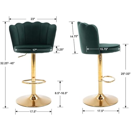 Image of Dream Furnishing - Set of 2 Bar /Kitchen Chairs 360 Degree Rotatable Swivel Elegant Classy & Comfortable Chair with Golden Base and Velvet Fabric (2 Chairs) (Green Flower)
