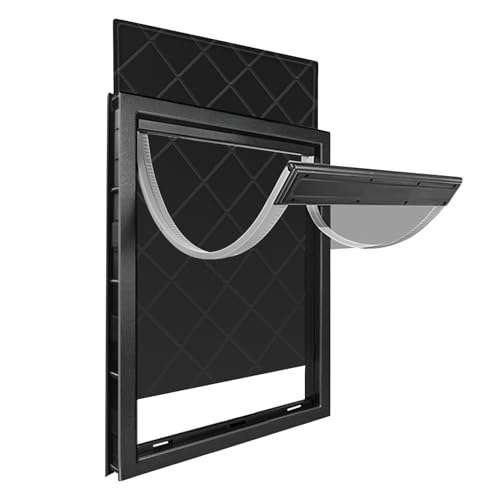 Puerta XL para perros grandes, puerta magnética de doble solapa resistente a la intemperie con marco anticolisión, puerta extragrande para perros para paredes/puertas (color negro)