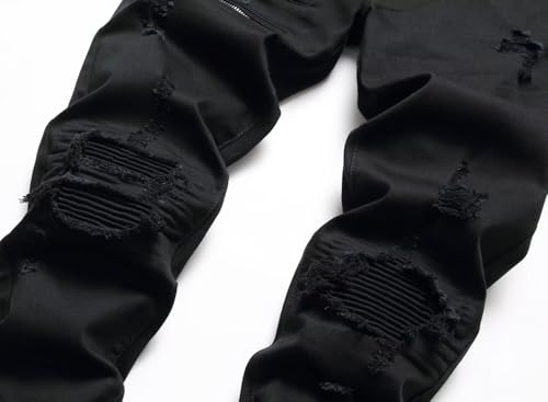 Image of HENGAO Mens Ripped Jeans Stretch Skinny Jeans with Zipper Size 28-48
