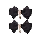 Douqu Rhinestone Crystal Dangle Center Ribbon Assorted Color Bow Shoe Clips Pair Removable Shoe Buckle (Black)