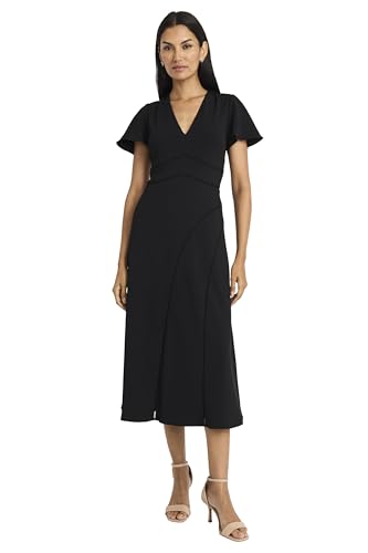 Maggy London Women's Elegant Midi Flutter Sleeves-V-Neck A-line Silhouette-Versatile Cocktail Dress