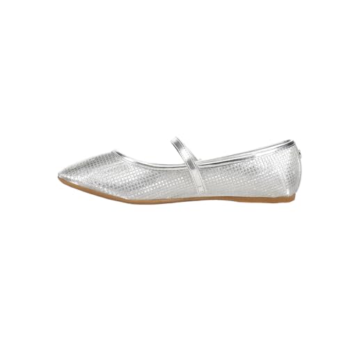NINA Kids Girls Wally Metallic Rhinestone Mary Jane Ballet Flats - Silver3