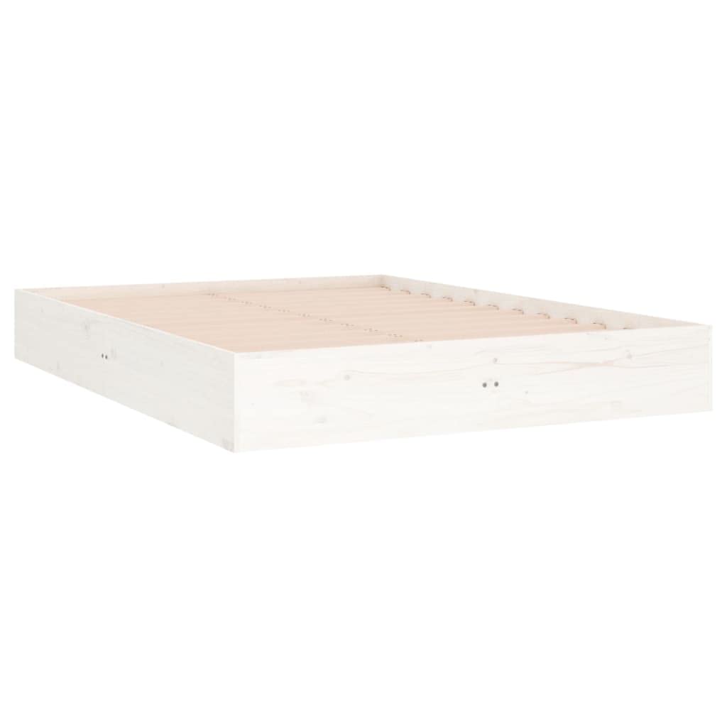 vidaXL Estructura de Cama Doble Somier Dormitorio Base Habitación Muebles Mobiliario Hogar Cuarto Descanso Madera Maciza Blanco 135x190 cm