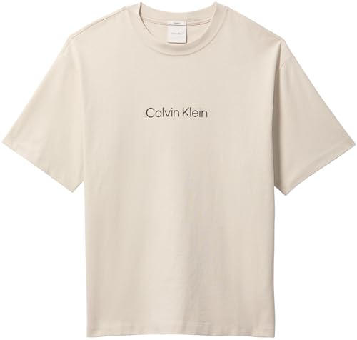 Calvin Klein SS Rlxd Standard Logo Crewnk tee Lv040hm228 Camisetas, White (Oatmeal), 3XL Grande Alto para Hombre