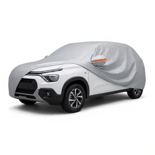 Image of myTVS 100% Waterproof Car Body Cover for Citroen C3 - Custom-Fit, Double-Layer, UV & Dust Proof, Mirror Pockets & Elastic Clip Lock (CSK 3A)