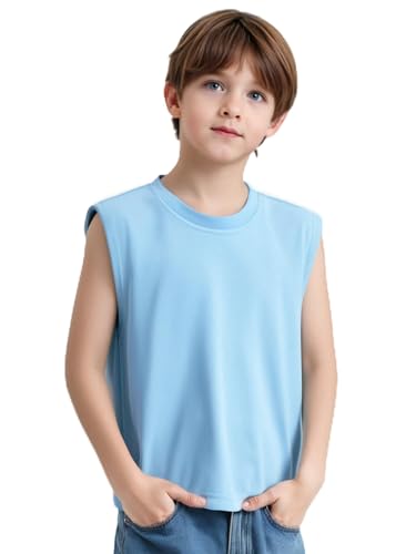 Sxiwei Jungen Tank Top Ärmellos Baumwolle Unterhemd Sommer Sport Achselshirt Rundhalsausschnitt Training Workout Top Blau 146-152