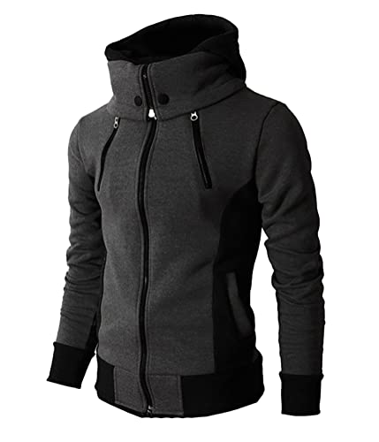 ORANDESIGNE Homme Sweat-shirt à Capuche Zippée Veste Sweat Biker Sport Décontracté Jacket Hiver Manteau Classique Hoody Hooded Pull Manches Longues Blouson A Gris Foncé XXL