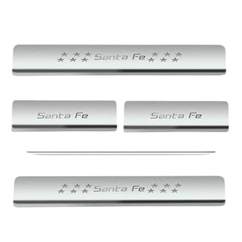 Image of AC Door Sill /Foot Step Stainless Steel Scuff Plate Plates Compatible with Hyundai New Santa FE (Set of 4 Pcs)