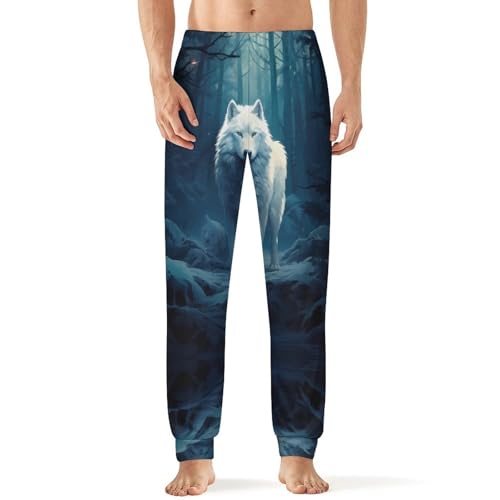 White Wolf Men's Pajamas Casual Sleep Pants Sweatpants Soft Sleepwear for Home