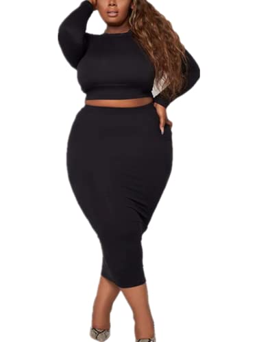 Image of Plus Size Women 2 Piece Outfits Sets Sexy Tracksuit Midi Dress,Sleeveless Tank Top Bodycon Skirts Set Casual Summer