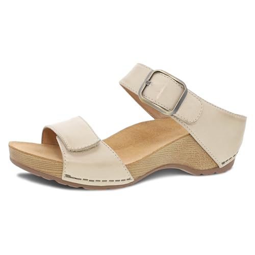 Dansko Tanya Slip-On Wedge Sandal for Women – Cushioned, Contoured Footbed for All-Day Comfort and Support – Hook & Loop Strap with Buckle Detail – Lightweight Rubber Outsole