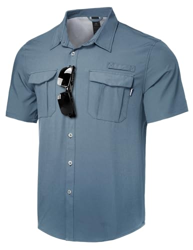 Haimont Men's Sun Protection Shirt Water Resistant Short Sleeve Button Down Shirt Quick Dry Cooling for Hiking Fishing