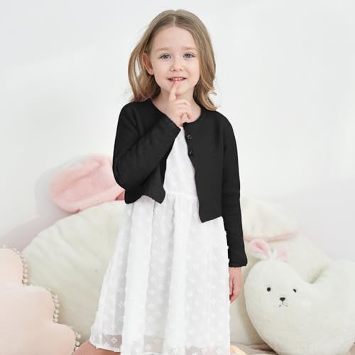 Image of Girls' Long Sleeve Knitted Bolero Cardigan Kids Button Closure Shrug Sweaters Cropped Jacket Cover Up Tops