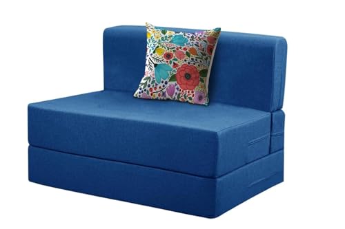 Image of Rosebell - One Seater Sofa Cum Bed, Foldable Sofa Bed 3 X 6 Feet, Jute Fabric- Washable Cover- Including 1 Cushion Perfect for Home & Office - Blue-Color
