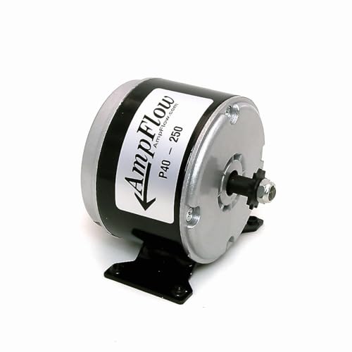 AmpFlow P40-250 Brushed Electric Motor, 250W, 12V, 24V or 36 VDC, 3400 RPM, Black